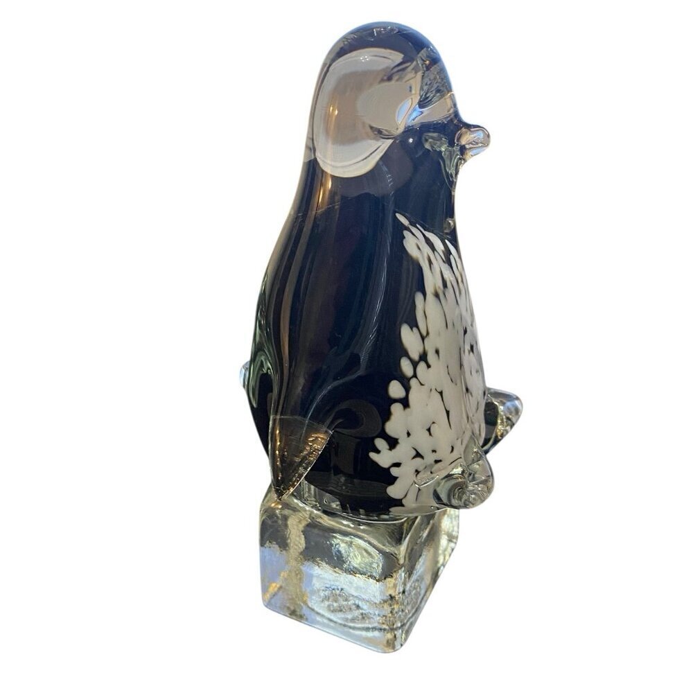 Vintage 2003 Joe Rice Penguin Glass Penguin Paperweight Figurine Black White